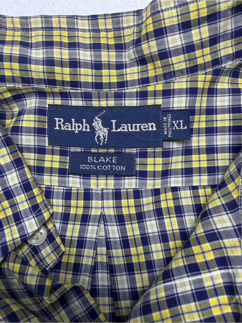 Ralph Lauren Blake Mens Short Sleeve Button Down Shirt XL Yellow Blue Plaid - Picture 3 of 6